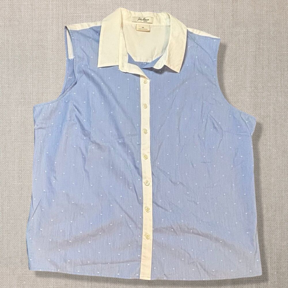 Van Heusen Originals Women XXL Blue White Polka Dot Sleeveless Button Shirt